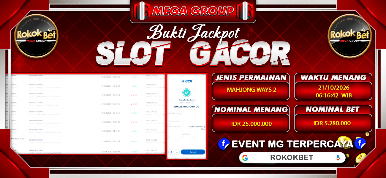 Bukti JP situs Rokokbet hari Kamis, 22 Oktober 2026