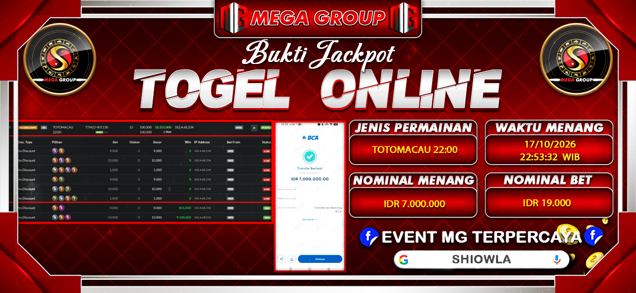 Bukti JP situs Shiowla hari Sabtu, 17 Oktober 2026